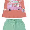 Conjunto Infantil Feminino Regata Laranja Bi Bip e Short Verde Água Fernanda Ramos Kids