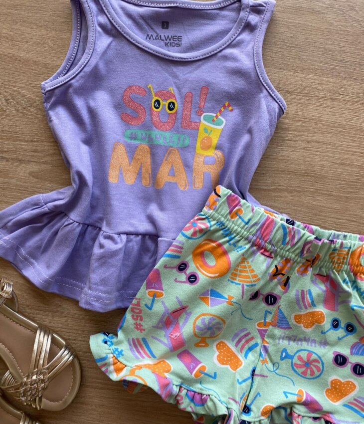 fernandaramoskids com br Conjunto Infantil Feminino Regata Lilás e Short Verde Estampado1