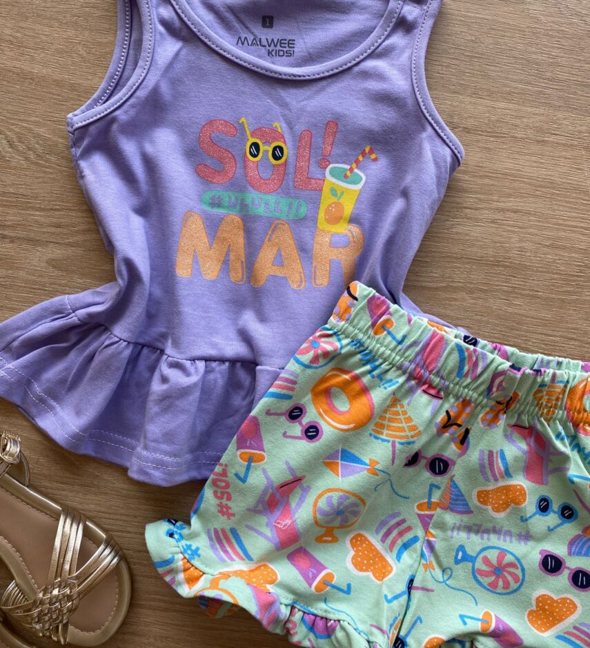 fernandaramoskids com br Conjunto Infantil Feminino Regata Lilás e Short Verde Estampado1