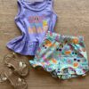 Conjunto Infantil Feminino Regata Lilás e Short Verde Estampado Fernanda Ramos Kids