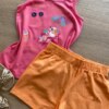 fernandaramoskids com br Conjunto Infantil Feminino Regata Rosa Estampada e Short Laranja1