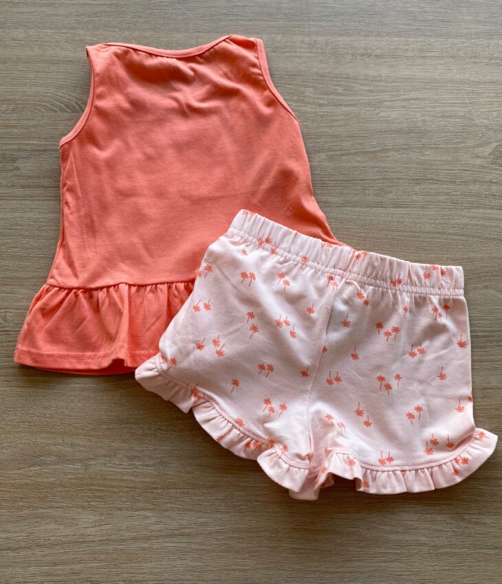 fernandaramoskids com br Conjunto Infantil Feminino Regata Salmão e Short Estampado2