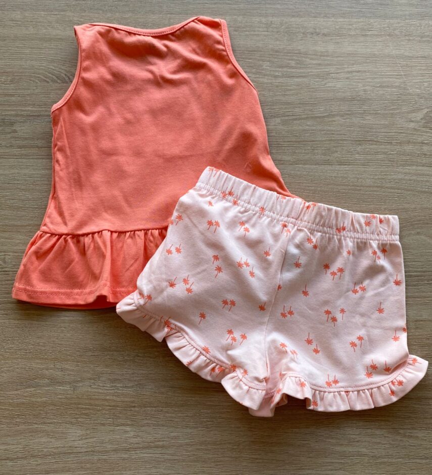 fernandaramoskids com br Conjunto Infantil Feminino Regata Salmão e Short Estampado2