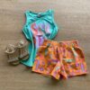 Conjunto Infantil Feminino Regata Verde Água e Short Estampado Fernanda Ramos Kids