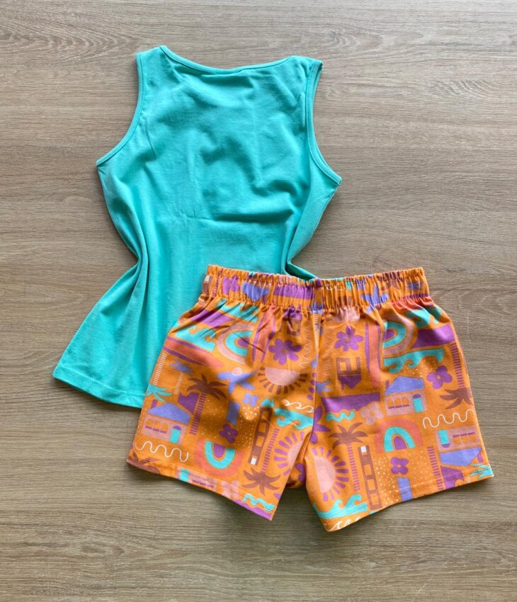 fernandaramoskids com br Conjunto Infantil Feminino Regata Verde Água e Short Estampado3