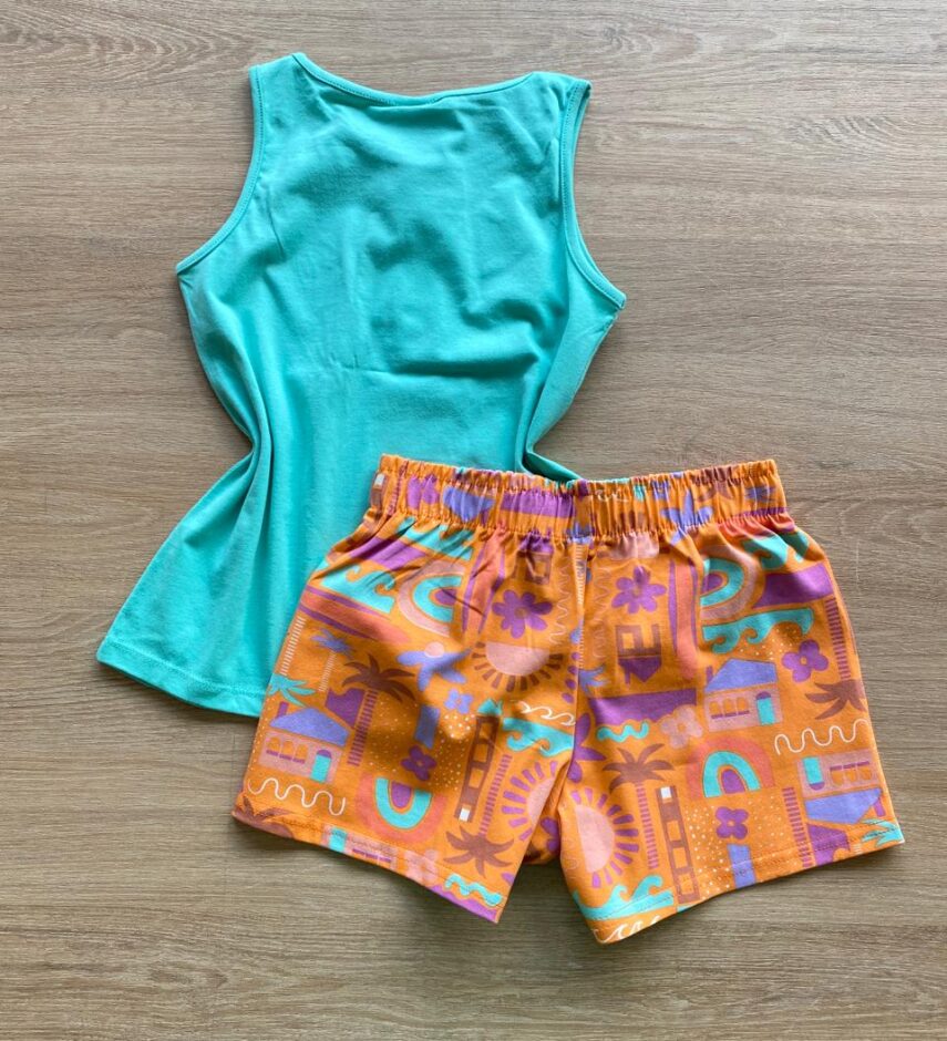 fernandaramoskids com br Conjunto Infantil Feminino Regata Verde Água e Short Estampado3