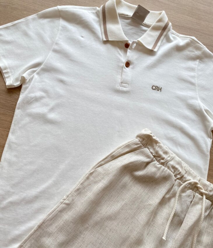 fernandaramoskids com br Conjunto Infantil Masculino Camisa Polo Off White e Bermuda Cru1