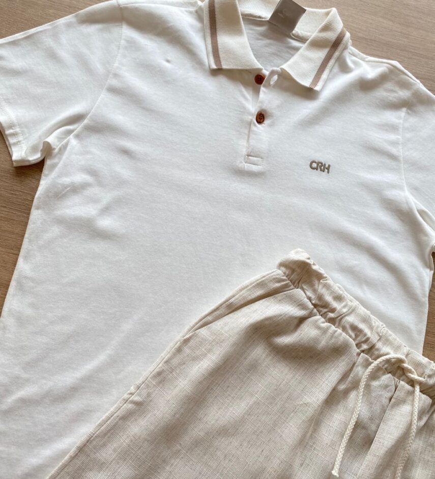fernandaramoskids com br Conjunto Infantil Masculino Camisa Polo Off White e Bermuda Cru1