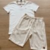 Conjunto Infantil Masculino Camisa Polo Off White e Bermuda Cru Fernanda Ramos Kids