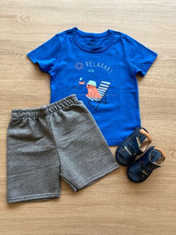 fernandaramoskids com br Conjunto Infantil Masculino Camiseta Azul e Bermuda Cinza Mesclado1