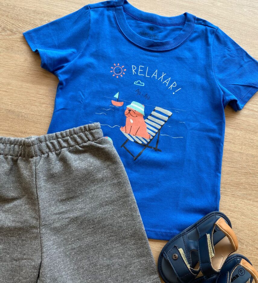 fernandaramoskids com br Conjunto Infantil Masculino Camiseta Azul e Bermuda Cinza Mesclado2