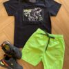 Conjunto Infantil Masculino Camiseta Preta e Bermuda Verde Neon Fernanda Ramos Kids
