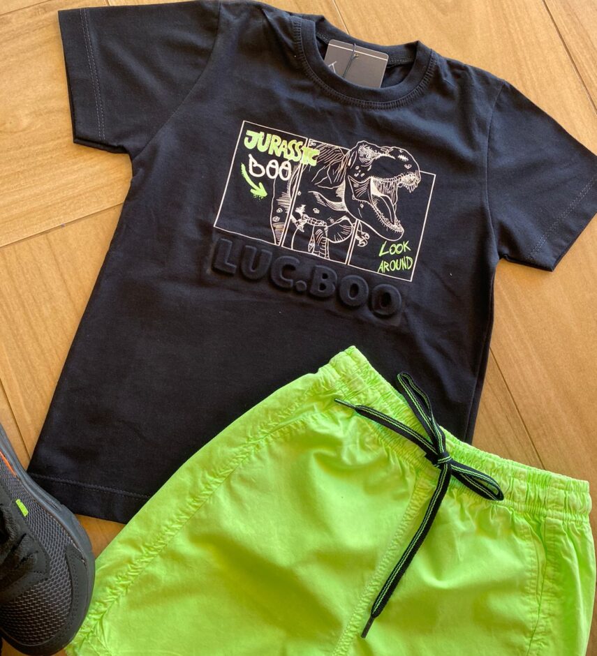 fernandaramoskids com br Conjunto Infantil Masculino Camiseta Preta e Bermuda Verde Neon2