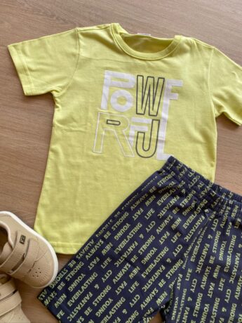 fernandaramoskids com br Conjunto Infantil Masculino Camiseta Verde Lima e Bermuda Estampada1