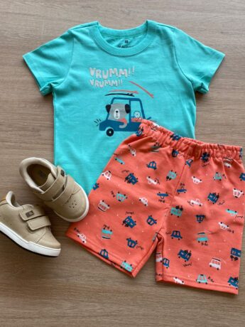 Conjunto Infantil Masculino Camiseta Vrumm e Bermuda Estampada Fernanda Ramos Kids