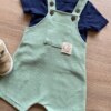 fernandaramoskids com br Conjunto Infantil Masculino Jardineira Verde e Camiseta Azul Marinho1