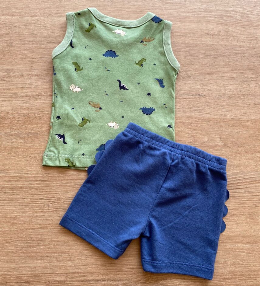 fernandaramoskids com br Conjunto Infantil Masculino Regata Dinossauros e Bermuda Azul2