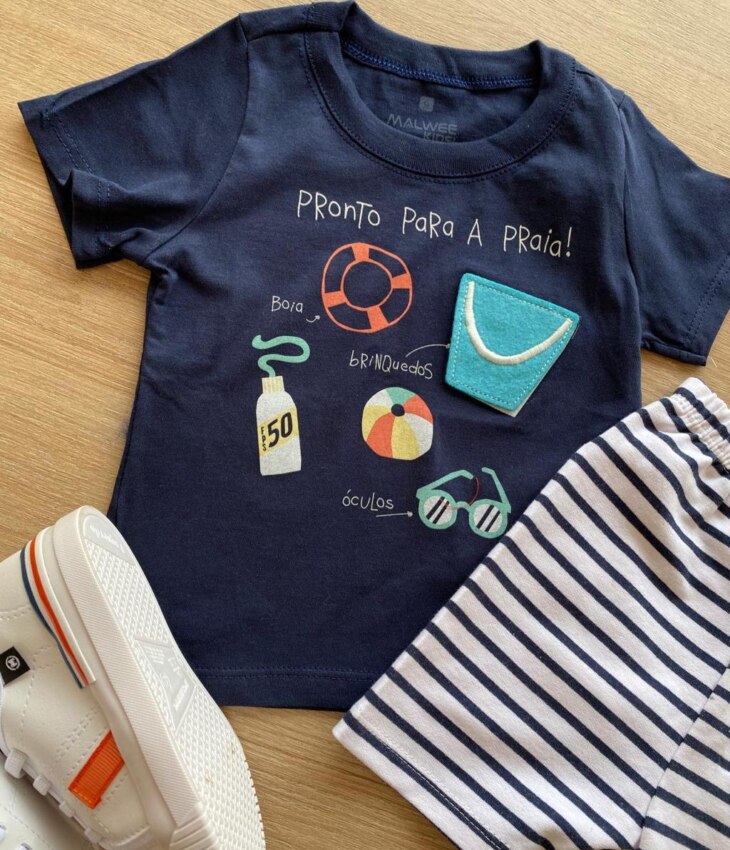 fernandaramoskids com br Conjunto Masculino Infantil Camiseta Azul e Bermuda Listrada1