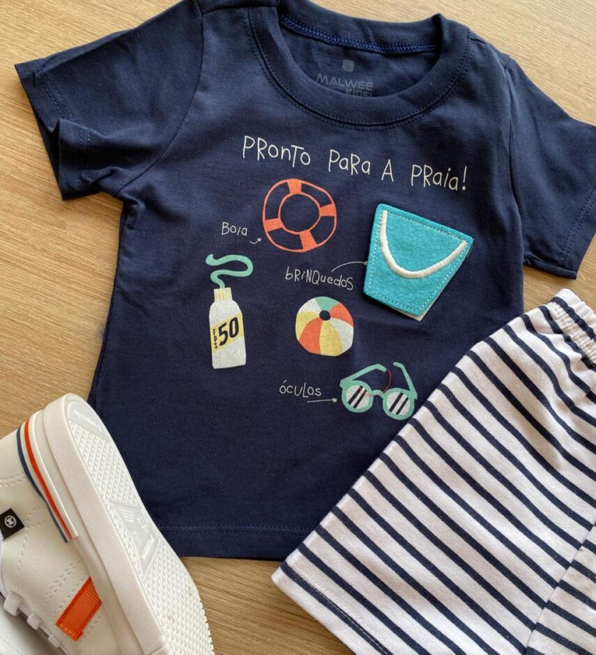 fernandaramoskids com br Conjunto Masculino Infantil Camiseta Azul e Bermuda Listrada1