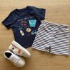 Conjunto Masculino Infantil Camiseta Azul e Bermuda Listrada Fernanda Ramos Kids