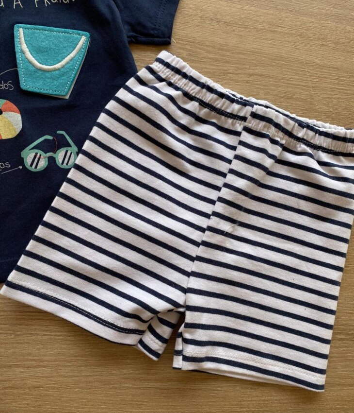 fernandaramoskids com br Conjunto Masculino Infantil Camiseta Azul e Bermuda Listrada2