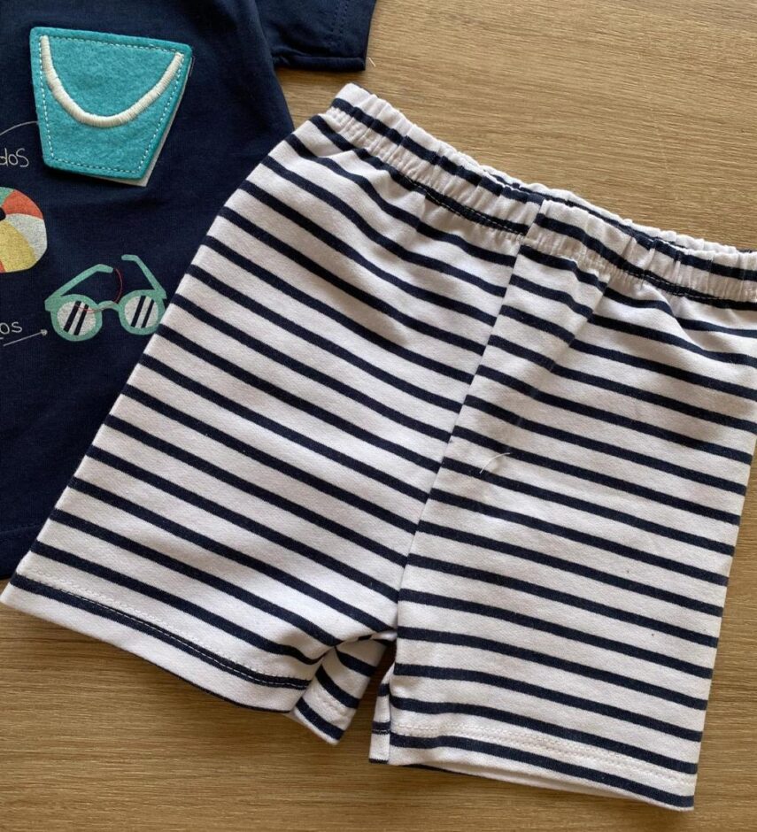 fernandaramoskids com br Conjunto Masculino Infantil Camiseta Azul e Bermuda Listrada2