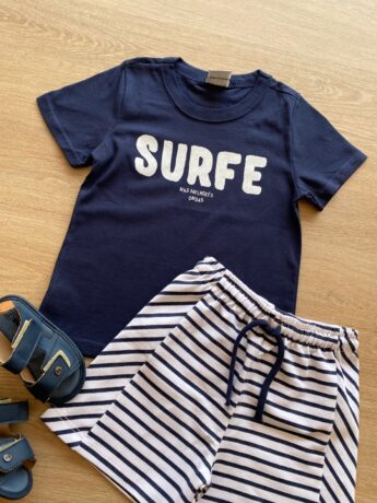 fernandaramoskids com br Conjunto Masculino Infantil Camiseta Azul Marinho e Short Listrado1