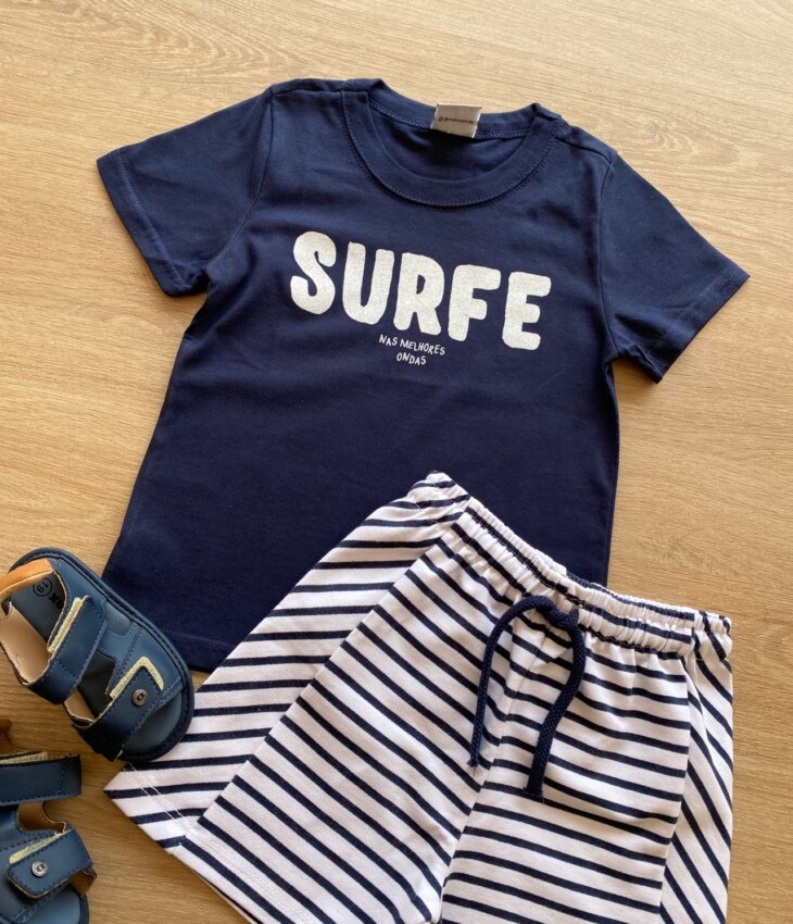 fernandaramoskids com br Conjunto Masculino Infantil Camiseta Azul Marinho e Short Listrado1