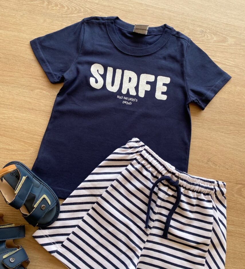 fernandaramoskids com br Conjunto Masculino Infantil Camiseta Azul Marinho e Short Listrado1