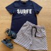 Conjunto Masculino Infantil Camiseta Azul Marinho e Short Listrado Fernanda Ramos Kids