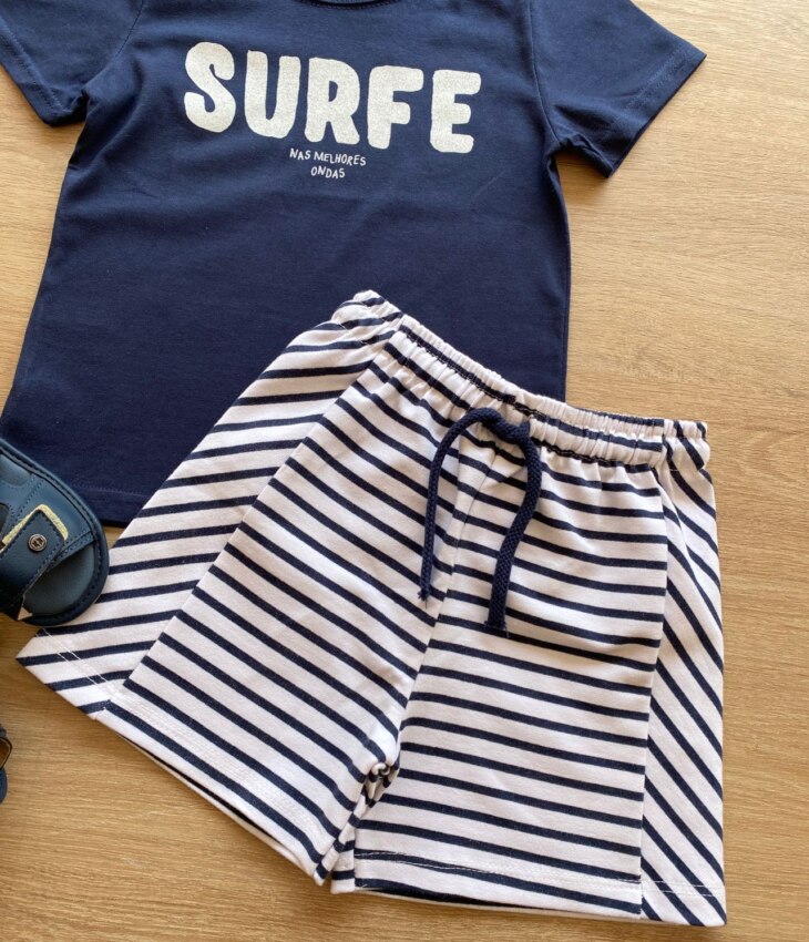 fernandaramoskids com br Conjunto Masculino Infantil Camiseta Azul Marinho e Short Listrado2
