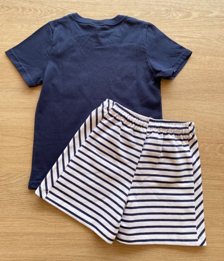 fernandaramoskids com br Conjunto Masculino Infantil Camiseta Azul Marinho e Short Listrado3