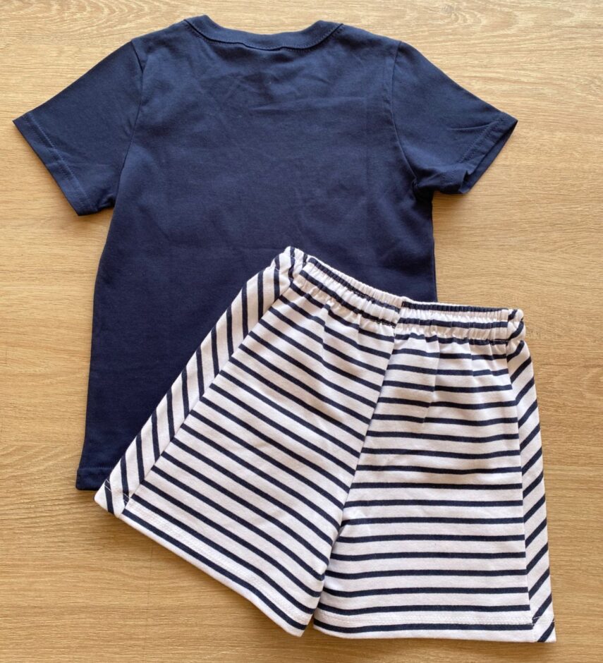 fernandaramoskids com br Conjunto Masculino Infantil Camiseta Azul Marinho e Short Listrado3