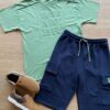 Conjunto Masculino Infantil Camiseta Verde e Bermuda Azul Marinho Fernanda Ramos Kids