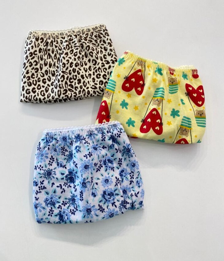 Kit 3 Calcinhas Infantil Feminina de Algodão Estampadas Fernanda Ramos Kids