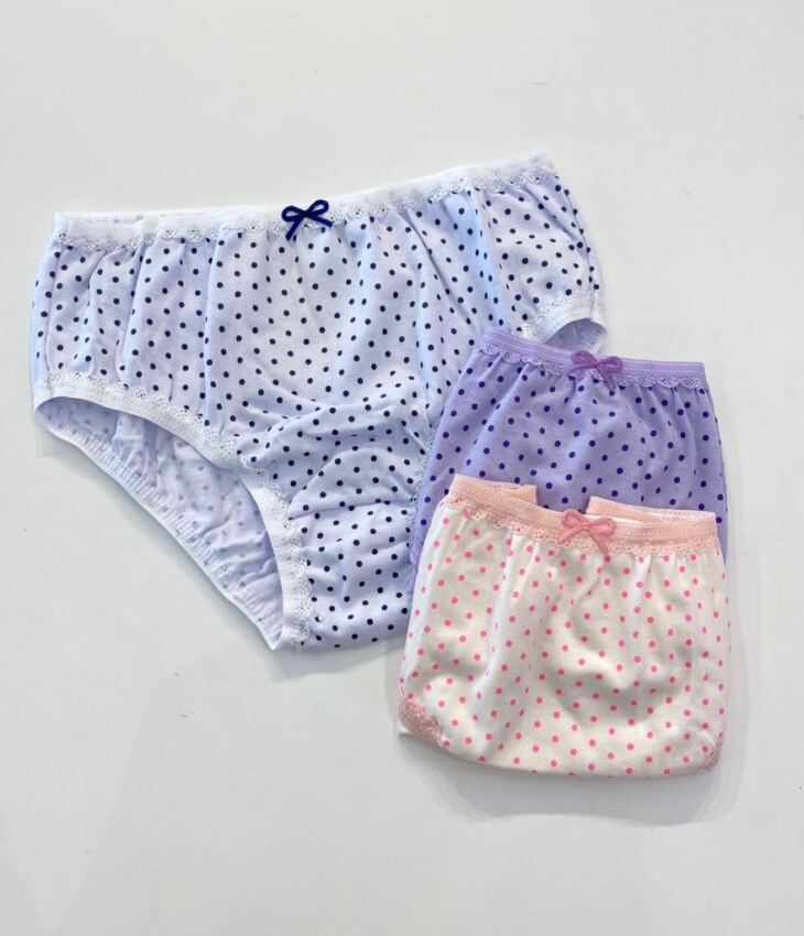 Kit 3 Calcinhas Infantil Feminina em Algodão Bolinhas Fernanda Ramos Kids
