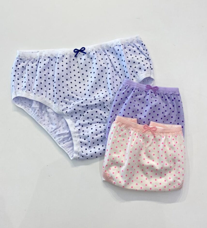Kit 3 Calcinhas Infantil Feminina em Algodão Bolinhas Fernanda Ramos Kids
