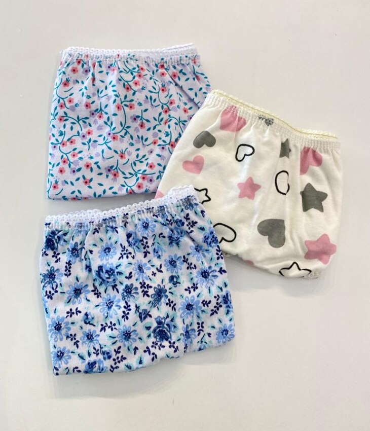 Kit 3 Calcinhas Infantil Feminina Estampadas em Algodão Fernanda Ramos Kids