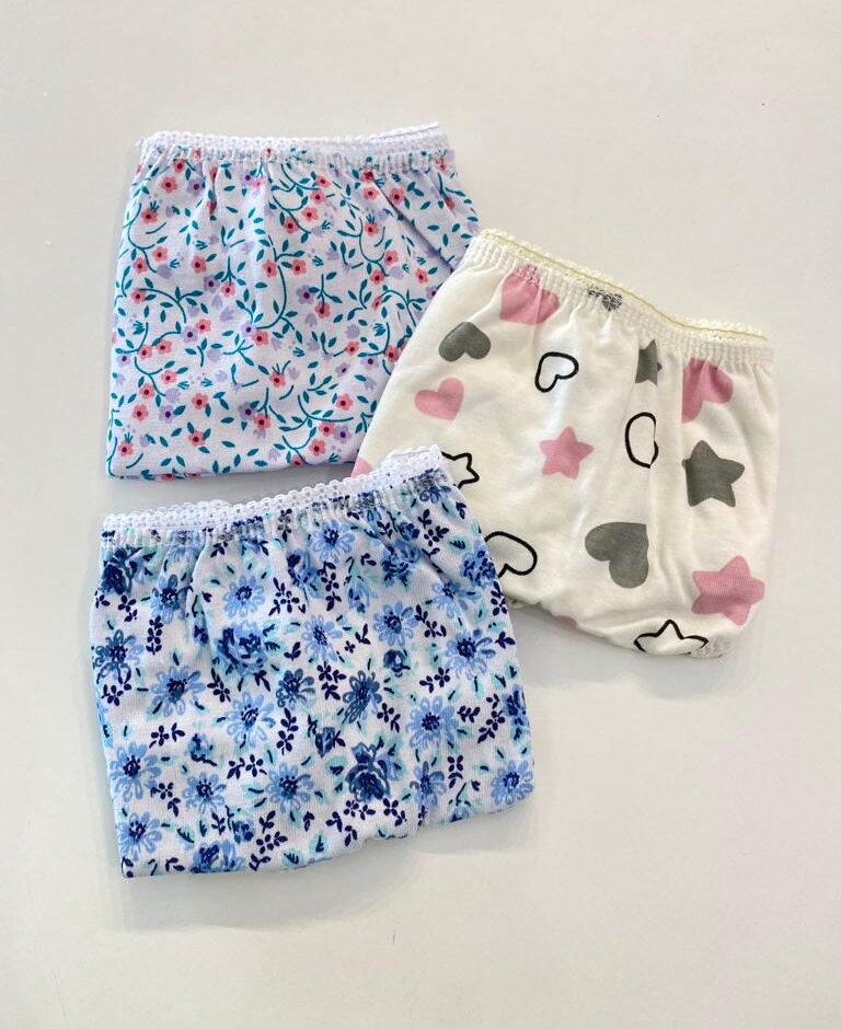 Kit 3 Calcinhas Infantil Feminina Estampadas em Algodão Fernanda Ramos Kids