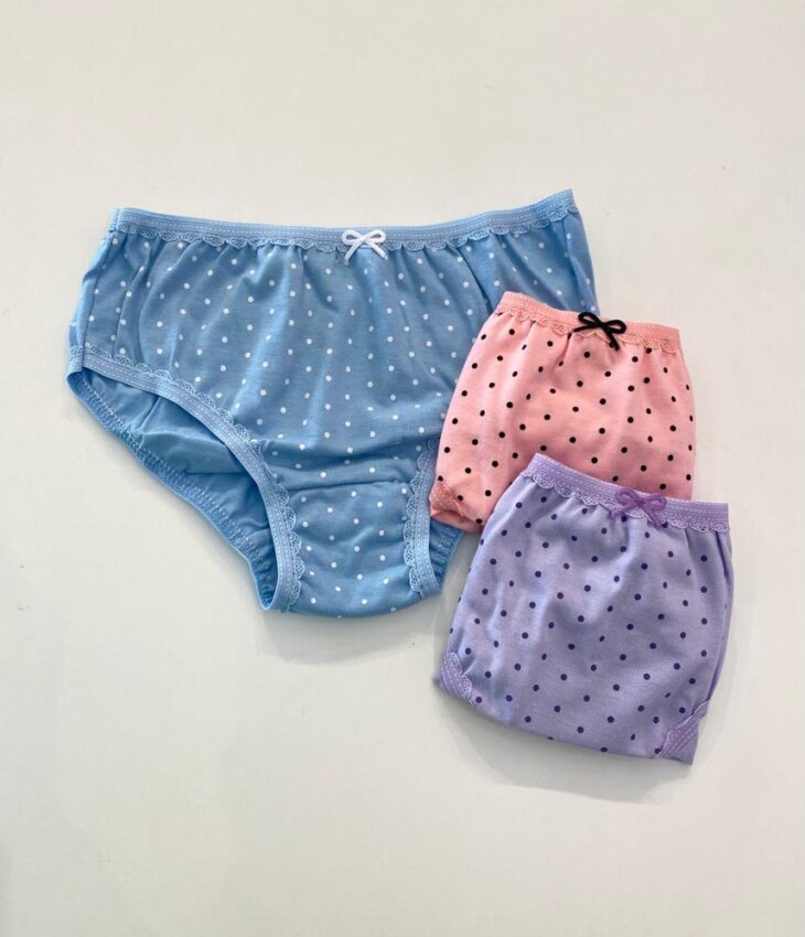 Kit 3 Calcinhas Infantil Feminina Poá em Algodão Fernanda Ramos Kids
