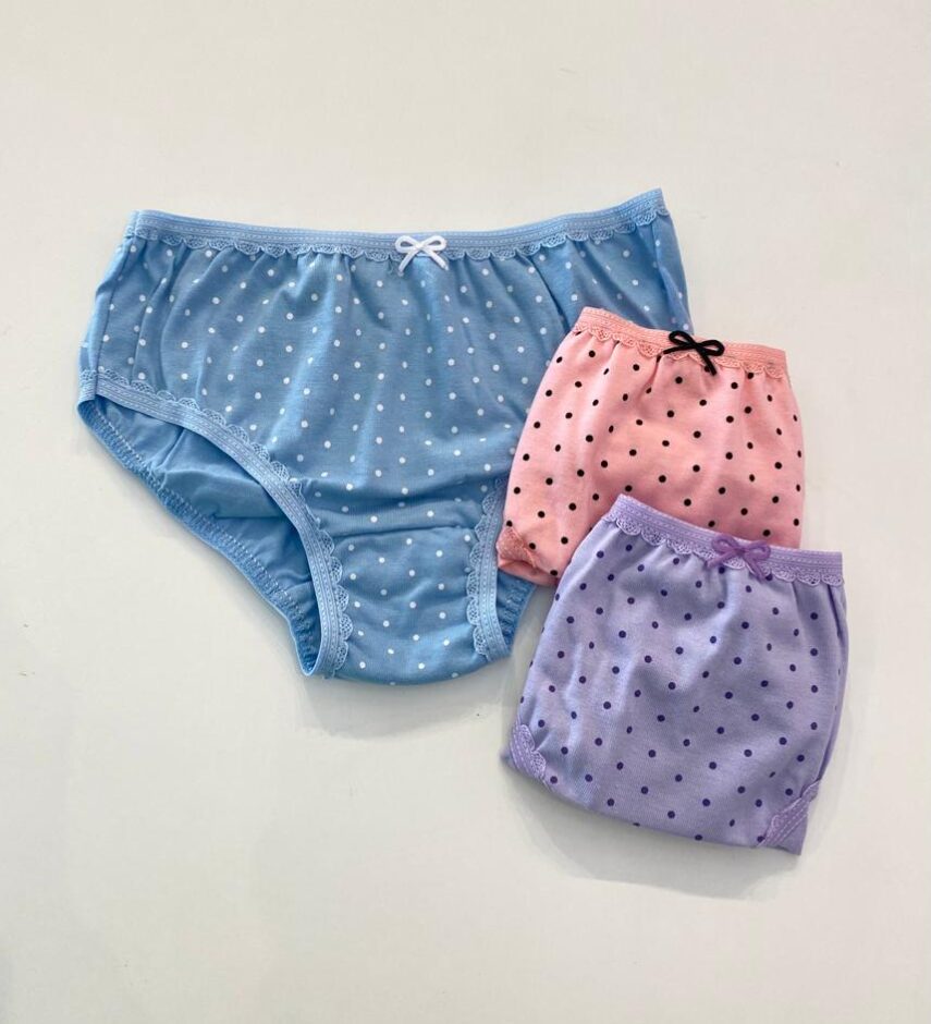 Kit 3 Calcinhas Infantil Feminina Poá em Algodão Fernanda Ramos Kids
