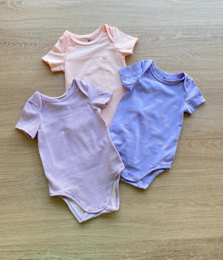 Kit Body Infantil Feminino Lilás Estampado, Listrado e Salmão Fernanda Ramos Kids