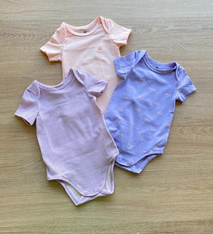 Kit Body Infantil Feminino Lilás Estampado, Listrado e Salmão Fernanda Ramos Kids