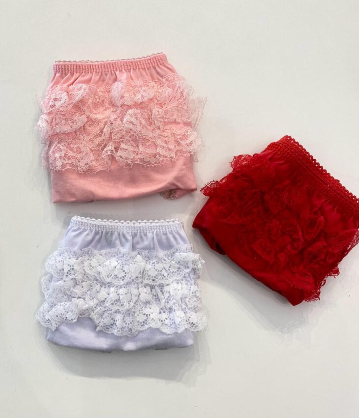 Kit Calcinha Infantil Feminina com Detalhe em Renda Fernanda Ramos Kids