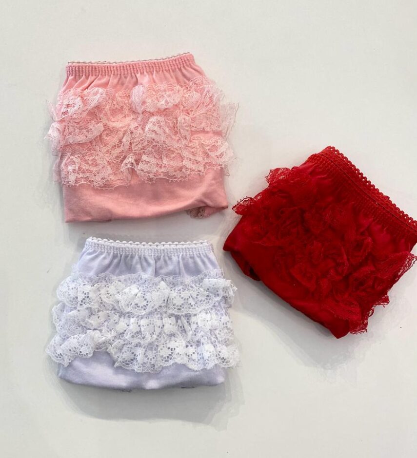 Kit Calcinha Infantil Feminina com Detalhe em Renda Fernanda Ramos Kids