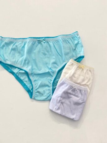 Kit Calcinha Infantil Feminina de Algodão Azul, Off White e Branca Fernanda Ramos Kids