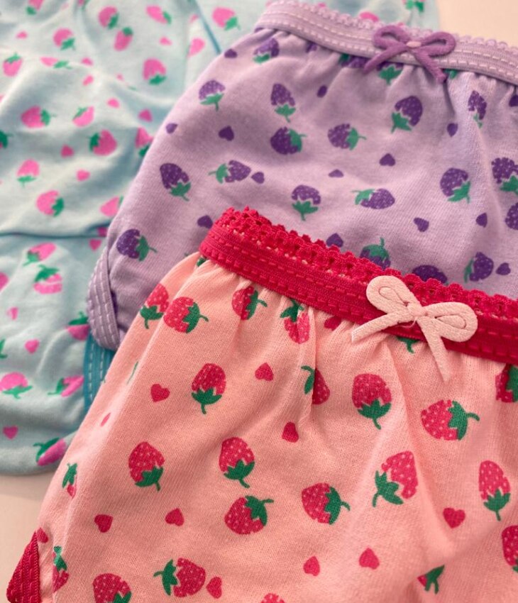 fernandaramoskids com br Kit Calcinha Infantil Feminina Estampada Lilás, Azul e Rosa2