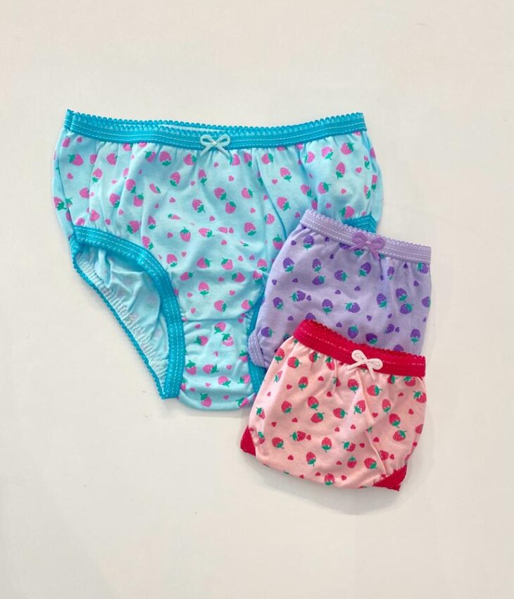 Kit Calcinha Infantil Feminina Estampada Lilás, Azul e Rosa Fernanda Ramos Kids