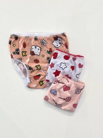 fernandaramoskids com br Kit Calcinha Infantil Feminina Estampada Salmão, Branca e Rosa1