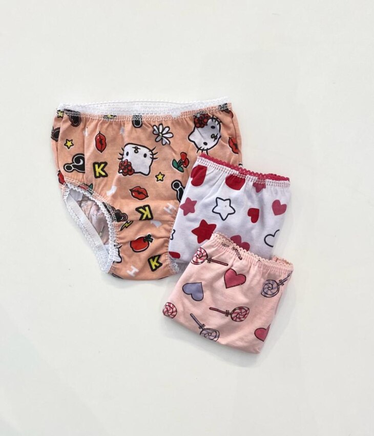 fernandaramoskids com br Kit Calcinha Infantil Feminina Estampada Salmão, Branca e Rosa1